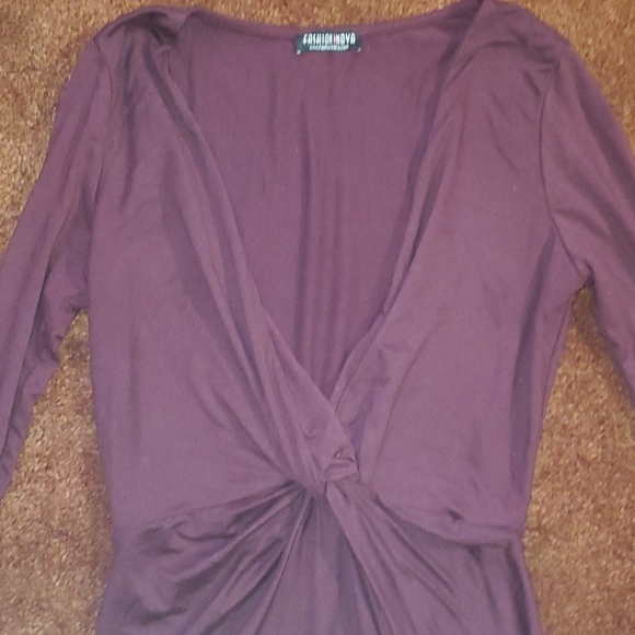 Maroon Purple V-Neck Dress - Picture 4 of 6